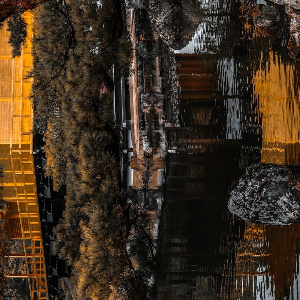 A temple, reflected and rotated until rather abstract